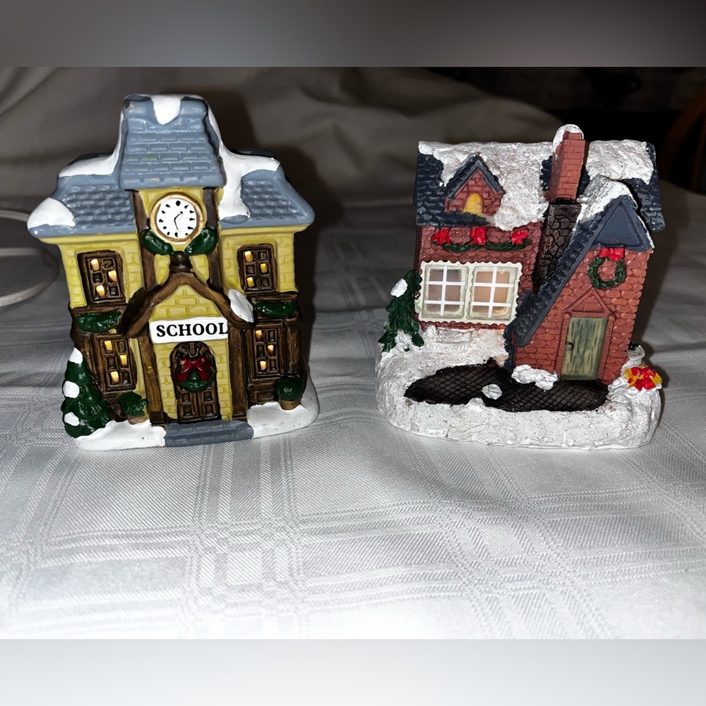 Charming Holiday Village School and House Set
